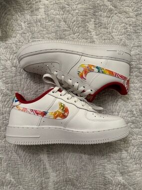 Nike Air Force 1 Low White with Multicolor Floral Swoosh and Red Accents
